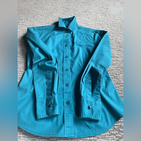 Moda International Women's Button Down Blouse Teal Color Size Small - Picture 9 of 12